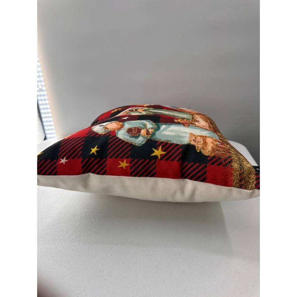 Nativity Scene Throw Pillow‎ Buffalo Plaid Star Zipper Closure Christmas 18